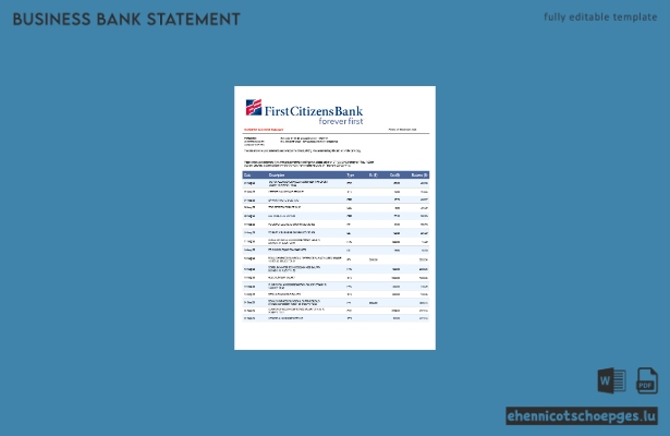 Beispielvorschau für einen Geschäftskontoauszug der First Citizens Bank (Word- und PDF-Format)